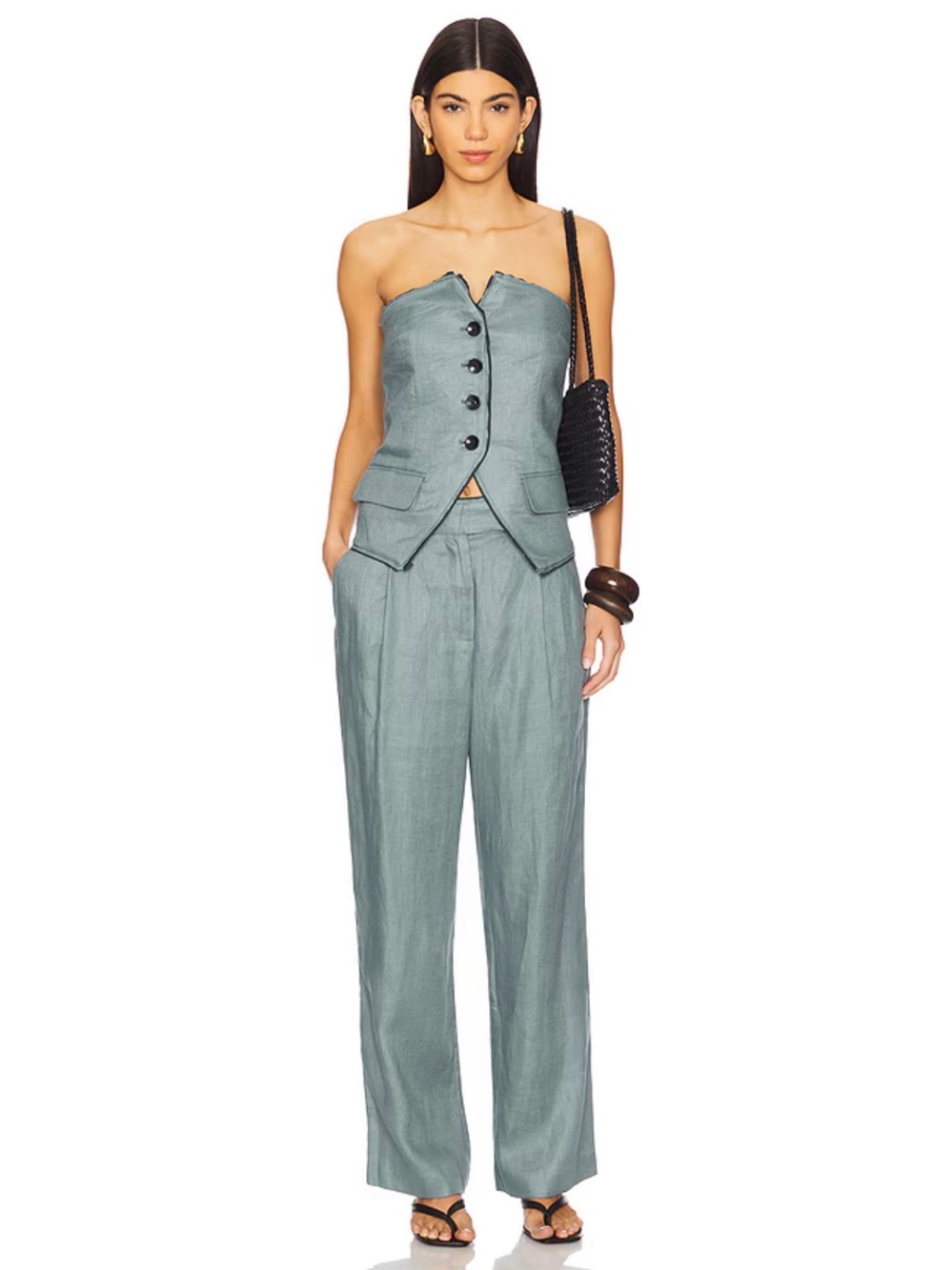OSIS STUDIO Molly & Ava linen cotton top pants set in teal - small